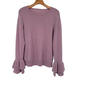 CHARTER CLUB LUXURY Pure Cashmere Bella Rose Pink Ruffle Sleeve Sweater sz large